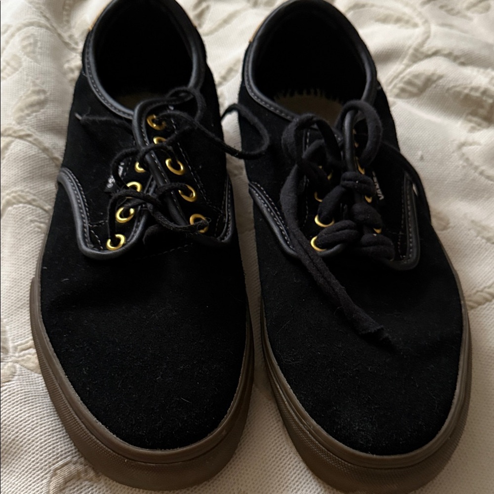 Vans Black Canvas Sneakers with Gold Eyelets